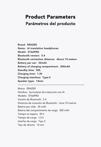 ERAZER XT66PRO Bluetooth Earphones – ASMR Headsets, DIY App, AI Translator, Wireless Earbuds with 13-Hour Battery Life & Display