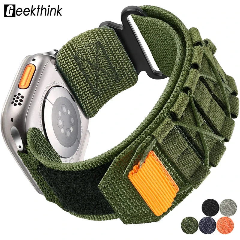 Wrist Strap for Apple Watch Ultra 2 and Series 9/8/7/6/SE/5/4 – Nylon Tactical Sports Band for iWatch, Compatible with 38-49mm Sizes