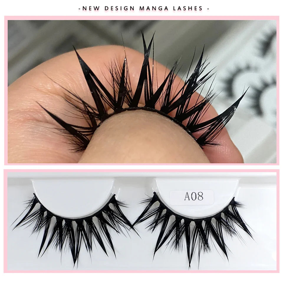 RED SIREN Wet Manga Lashes – Long, Thick Natural Fake Eyelashes for Korean Makeup Fashion