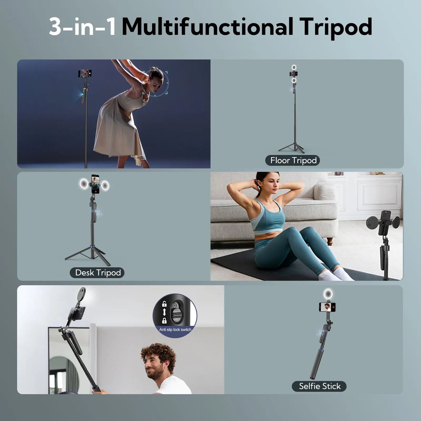 Smartphone Selfie Stick Gimbal Stabilizer – Anti-Shake Pan-Tilt Tripod with Bluetooth Remote & AI Follow