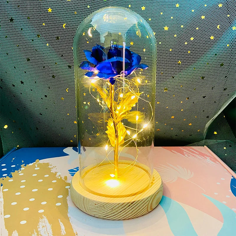 LED Eternal Rose Gift - 24K Gold Foil Flower with Glass Dome Light for Valentine’s Day, Wedding & Special Occasions