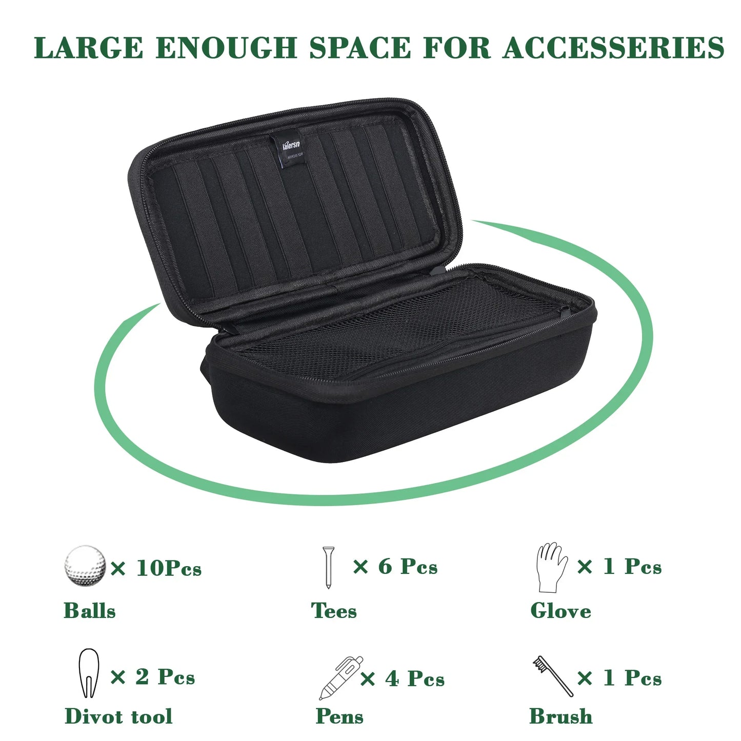 Golf Ball Storage Box & Glove Holder – Accessory Protect Case with Tees, Divot Tool & Valuables Pouch, Includes Hook
