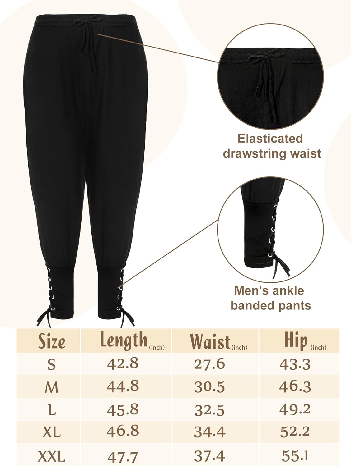 Jiuguva 4-Pcs Halloween Men's Renaissance Costume Set – Medieval Pirate Shirt, Ankle Banded Pants & Viking Belt Accessories