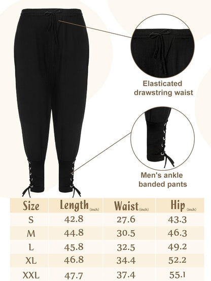 Jiuguva 4-Pcs Halloween Men's Renaissance Costume Set – Medieval Pirate Shirt, Ankle Banded Pants & Viking Belt Accessories