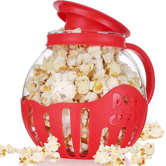LMETJMA 2.25QT Microwave Glass Popcorn Popper with Silicone Lid - Temperature Safe JT186 Microwave Popcorn Maker