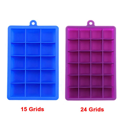 Silicone Ice Cube Mold – 15/24 Grid Square Trays with Lids for Ice Cream, Cold Drinks, Whiskey & Cocktails