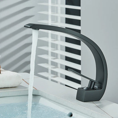 Brass Bathroom Faucet - Single Handle Basin Sink Mixer Tap with Hot & Cold Water, Beautiful Curve Design, Deck Installation