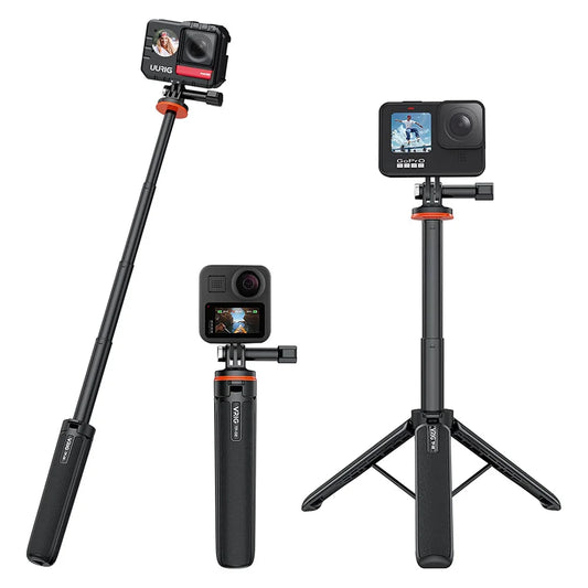 Aluminum Extendable Selfie Stick Tripod – Mini Portable Vlog Tripod for GoPro Hero 12-6, Osmo Action, Insta360 One R & X3