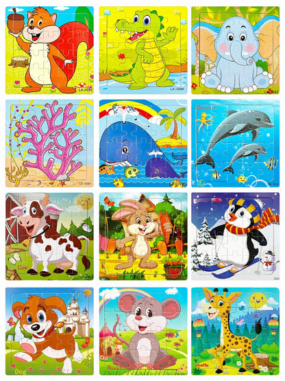 14.7cm Wooden Jigsaw Puzzle – Transportation & Marine Animal Educational Toy for Kids