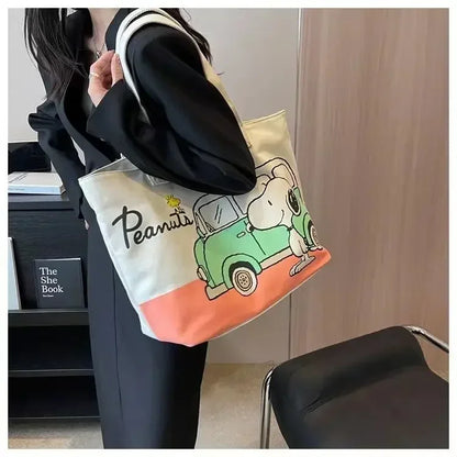 Snoopy Cartoon Canvas Bag – Large Capacity Student, Tutoring, and Messenger Shoulder Bag for Women