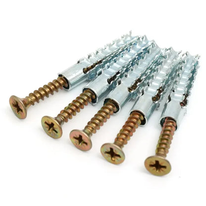 100/10 Sets Metal Serrated Expansion Tube with Self-Tapping Screws — Concrete Wall Anchor Bolt Kit