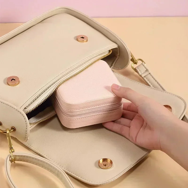 Mini Portable Jewelry Storage Box - Travel Jewelry Organizer with PU Leather Display Case for Earrings, Necklaces, and Rings