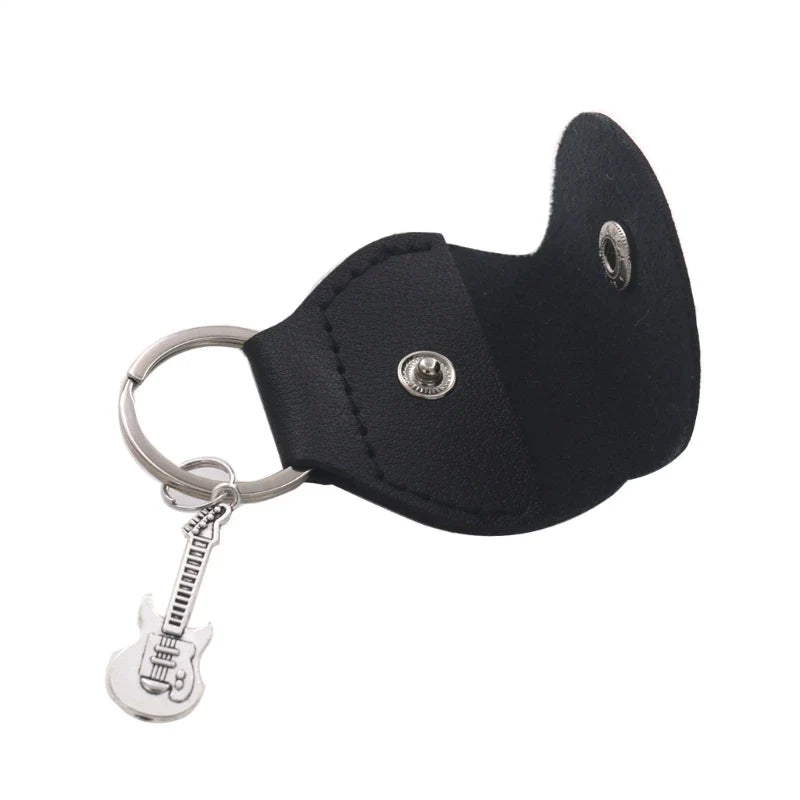 G92F Guitar Plectrum Holder — Leather Pick Case with Keychain & Small Pendant for Guitar Players