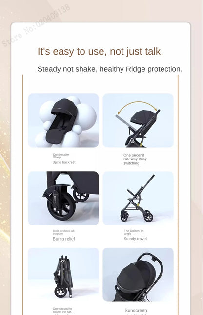 Lightweight Two-Way Baby Stroller — High Landscape, Spine Protection, 4-Wheel Newborn Push Trolley