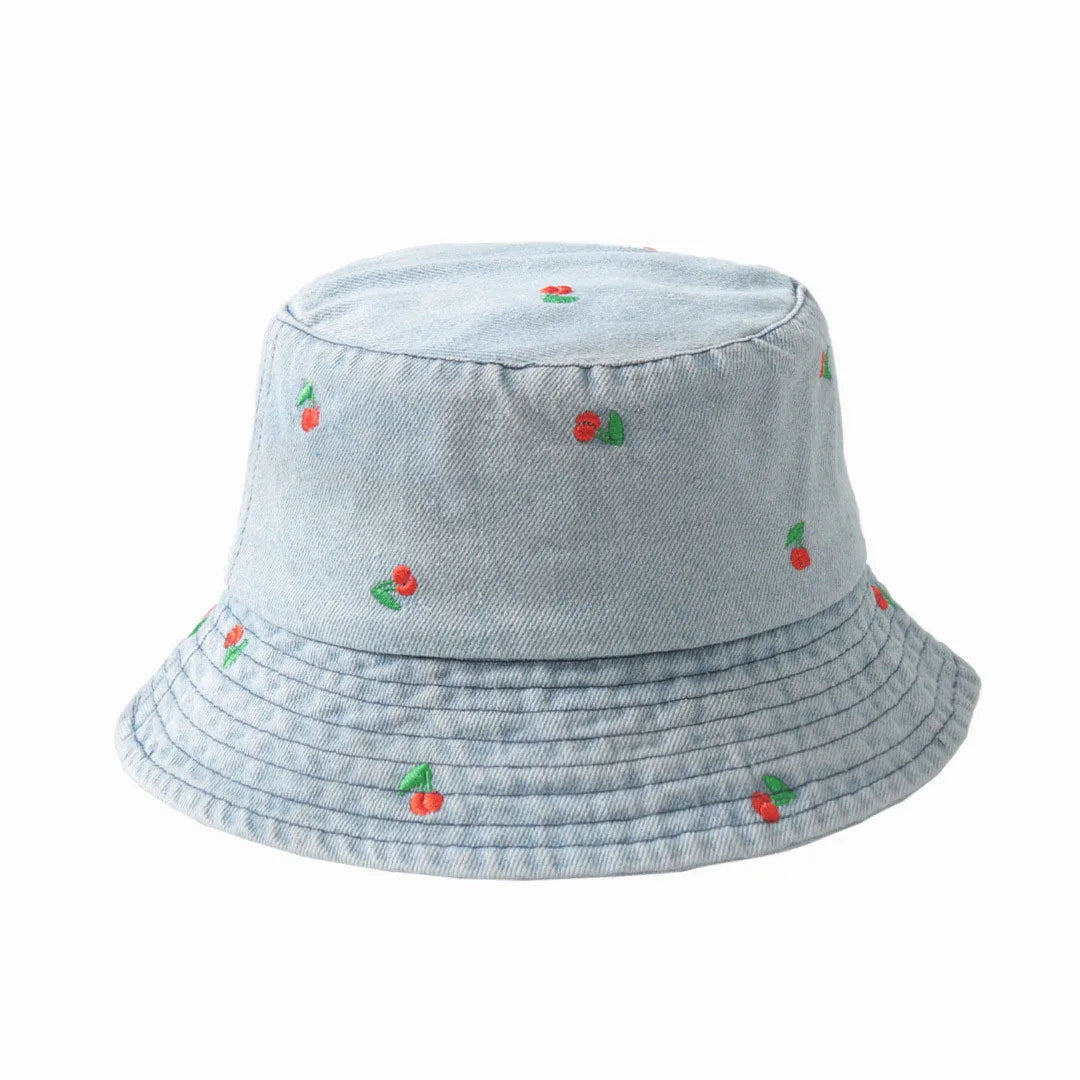 Embroidered Denim Bucket Hat – Summer Beach Fisherman Sun Hat for Men & Women | Cute Travel Cotton Sun Protection Cap, Wholesale Style
