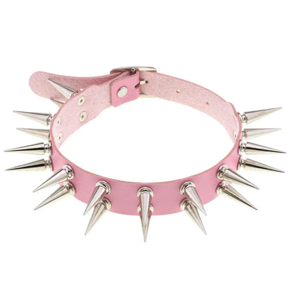 Long Spiked Choker Collar – Black PU Leather Punk Goth Necklace for Women & Men, Cosplay Jewelry Accessory