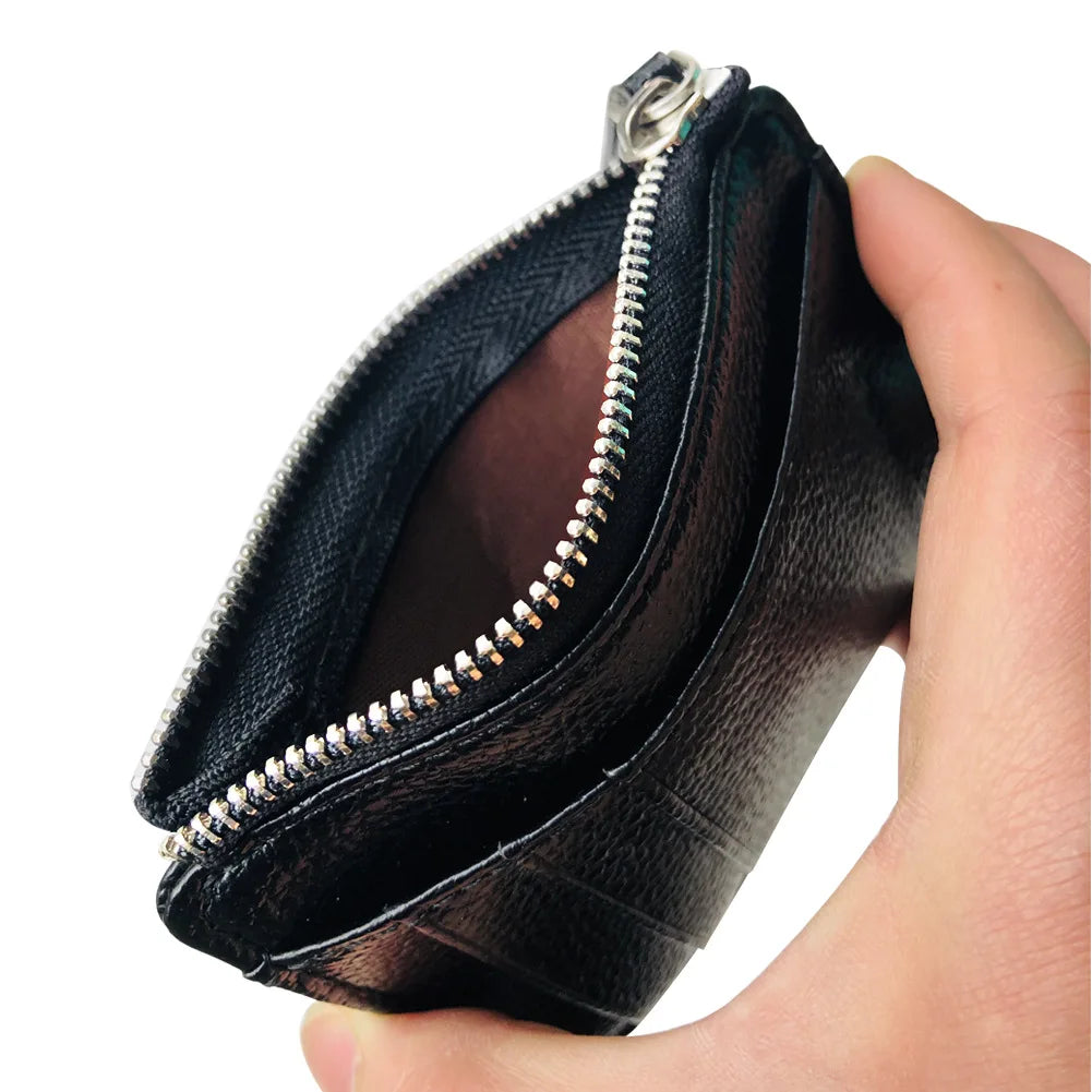 Mini Slim Zipper Card Wallet for Men — Portable Ultra-Thin Black Purse for ID, Bank & Credit Cards