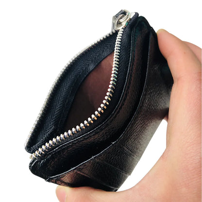 Mini Slim Zipper Card Wallet for Men — Portable Ultra-Thin Black Purse for ID, Bank & Credit Cards