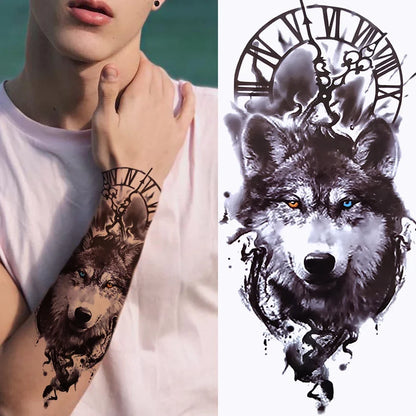 Full Arm Temporary Tattoo Sleeve - Realistic Warrior Lion Tiger Flower & Maori Design Fake Tattoos