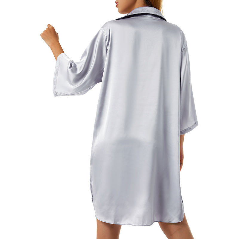 Women’s Satin Summer Nightgown – Half Sleeve Loose Sleep Dress for Home & Lounge