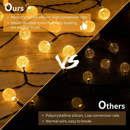 60 LED Solar String Lights - Waterproof Crystal Globe Garden Lights with 8 Modes for Patio, Party & Tree Decor