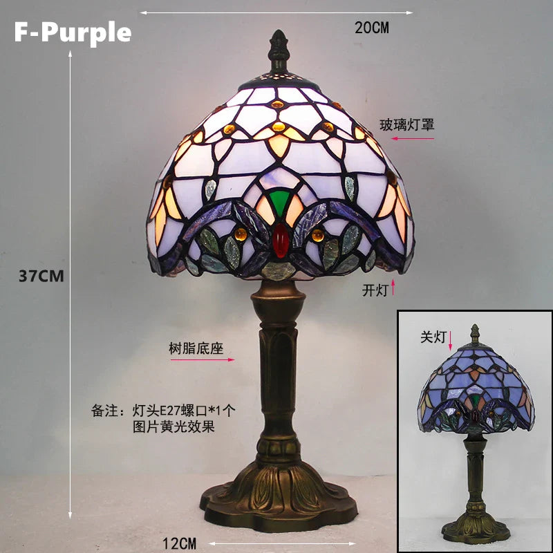 Retro Stained Glass Table Lamp – Colorful E27 Art Lampshade, Mediterranean Baroque Style Bedside Bedroom Décor Light