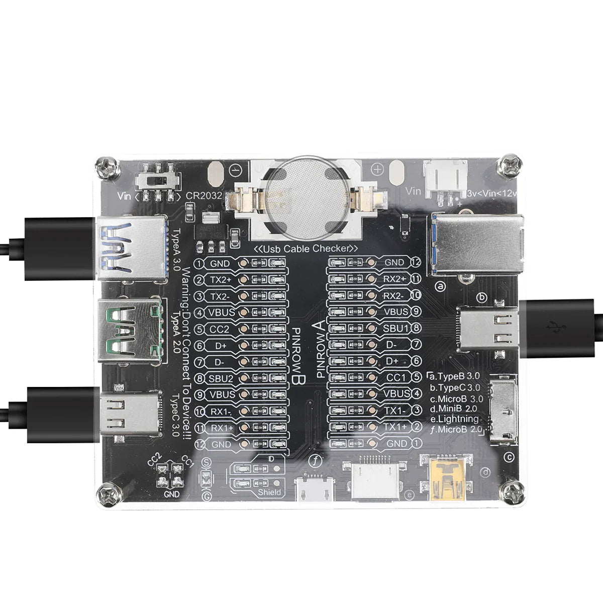 USB Cable Tester – Type-C, Type-B, Micro Short Circuit and Data Anomaly Detection Test Board for iOS & Android