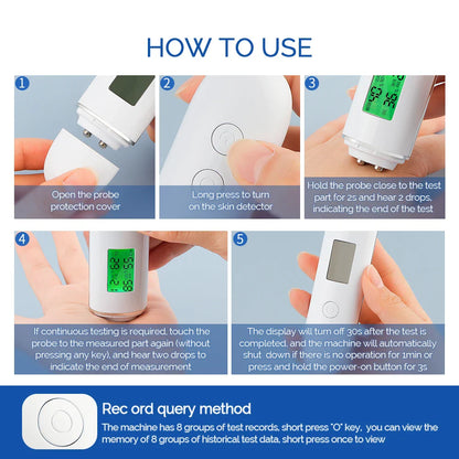 Skin Tester Analyzer - Moisture, Oil Content, Elasticity, and Age Test Meter with Fluorescent Agent Detector