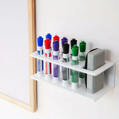Acrylic Marker Pen Holder – Wall-Mounted 10-Slot Dry Erase Storage Rack for Office