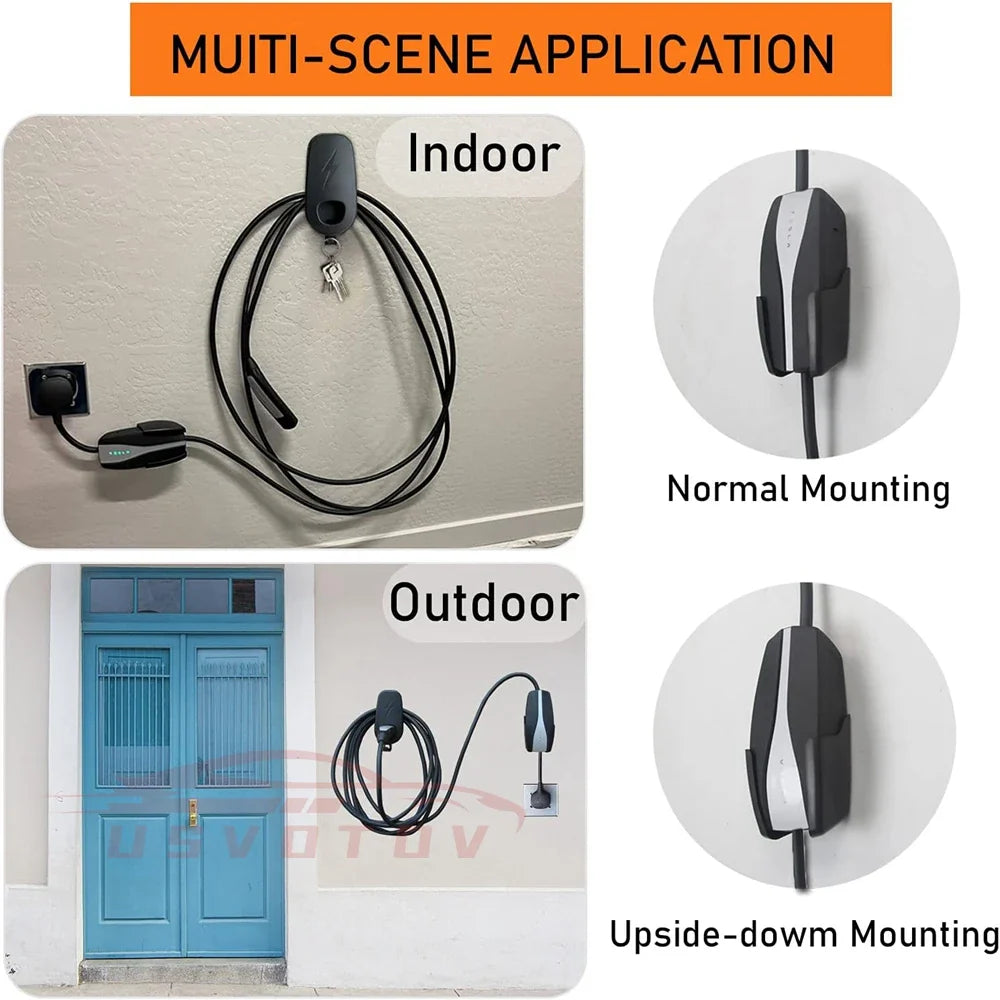 Car Charging Cable Mount for Tesla Model 3/Y/S/X - Wall Mount with Chassis Bracket & Connector Charger Holder
