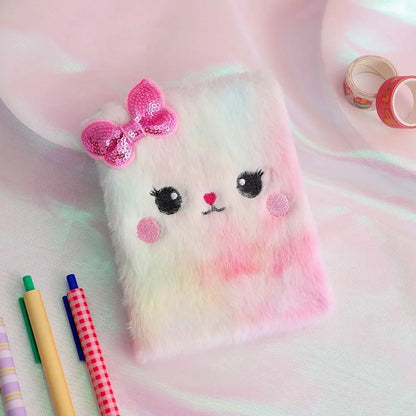 Cartoon Bear Plush Lock Notebook A5 Tie-Dye Diary Journal for Girls – Cute Stationery Gift