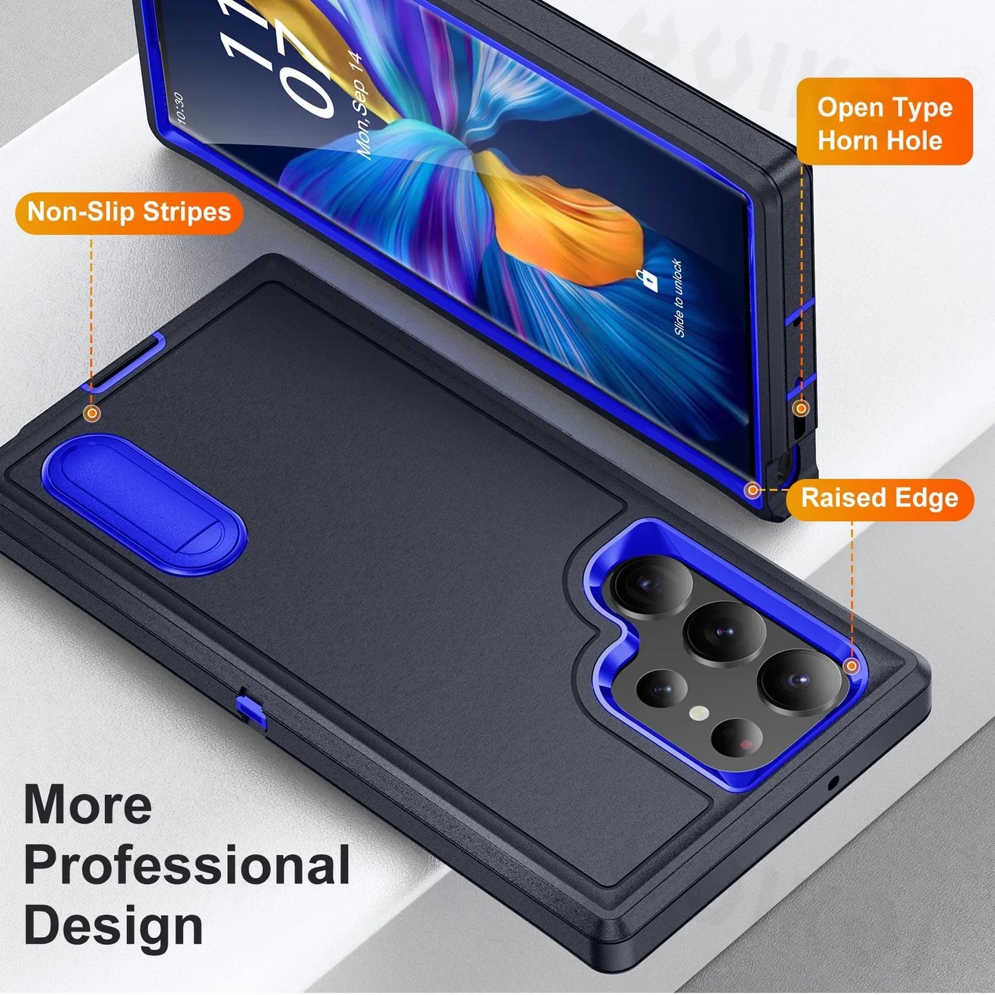 3-in-1 Shockproof Heavy Duty Case for Samsung Galaxy S24 Ultra, S23 Ultra, S22 Ultra - Rugged Protective Kickstand Cover