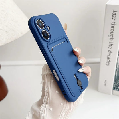 Luxury Silicone Card Holder Wallet Case for iPhone – Shockproof Camera Protection Cover for iPhone 16/15/14/13/12/11 Pro Max, XR, XS, X, 8 & 7 Plus