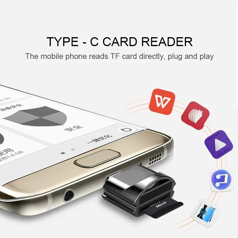 Type C to TF/Micro-SD Card Reader Adapter - OTG High Speed Mini Smart Memory Card Reader for Samsung, Huawei
