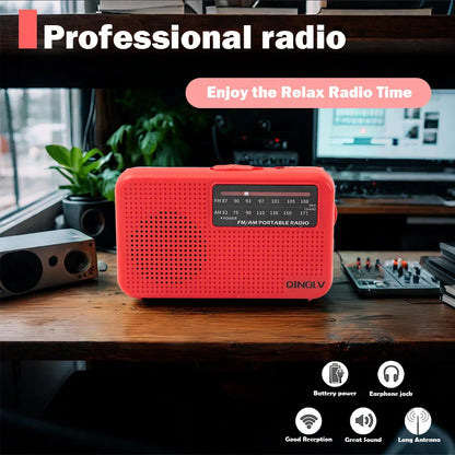 Mini FM/AM Two-Band Radio — 1W Loud Speaker with 3.5mm Headphone Jack & 180° High-Performance Antenna for Home Use