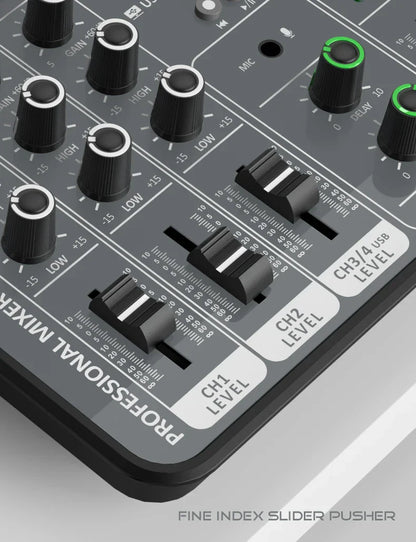 4-Channel Audio Mixer — USB Studio Mixer with 48V Phantom Power & Bluetooth for DJ & Karaoke