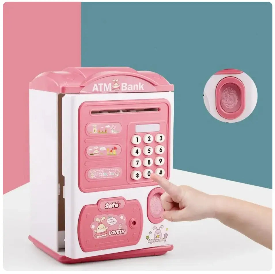 Cartoon Fingerprint Automatic Bank for Kids - Electric ATM Cash Roll Safe Deposit Box - Ideal Christmas Gift for Boys and Girls