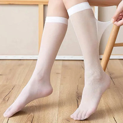 Women’s Ultra-Thin Nylon Knee-High Socks - 5 Pairs Sheer Stretch Stockings for Summer