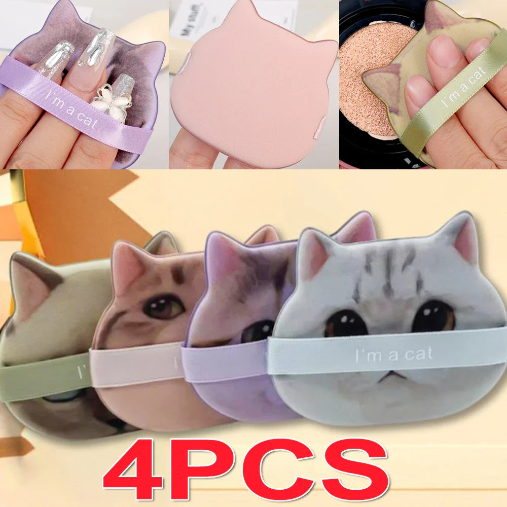 1-4PCS Cat Air Cushion Powder Puffs – Double-Sided Wet & Dry Foundation and Concealer Makeup Sponges