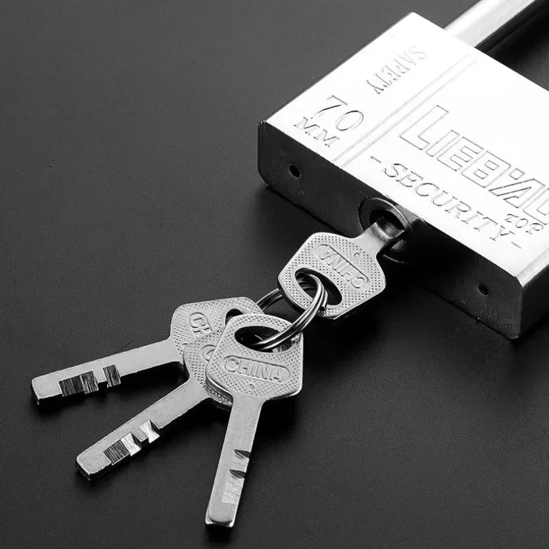 Long Shackle Chrome-Plated Square Iron Padlock – Security Lock for Cages, Lockers, and Boxes