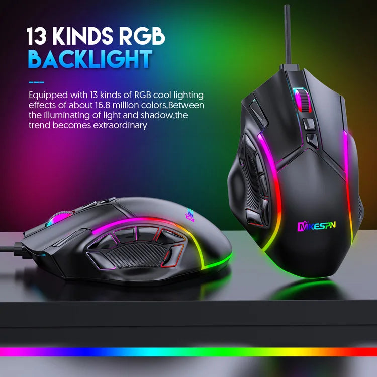 12800DPI RGB Gaming Mouse – Free Weight Macro with 12 Programmable Keys, 6-Level RGB Light for PC, Mac, PUBG, Laptop