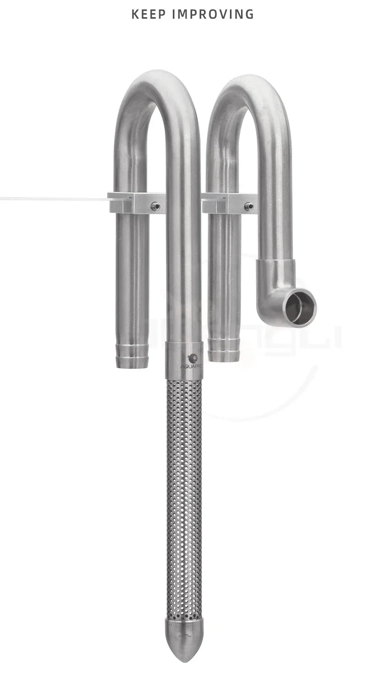 AQUAPRO Mini Stainless Steel Skimmer – Inlet & Outlet Pipes for Aquarium Fish Tanks, Filtro Accessories