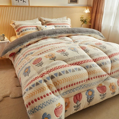 Winter Bedding Thick Flannel Fleece Quilt – Warm Comforter for Cold Nights, Bed Duvet & Blanket Set