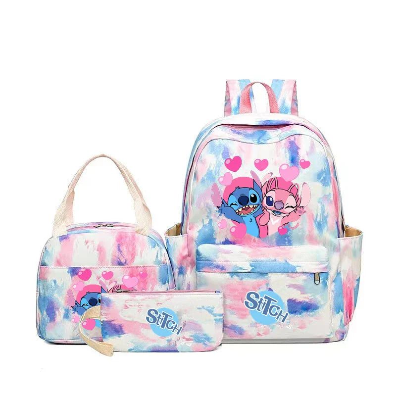 3pcs Stitch Backpack Set – Large Capacity Cartoon Schoolbag with Lunch Bag & Pencil Case for Kids & Girls