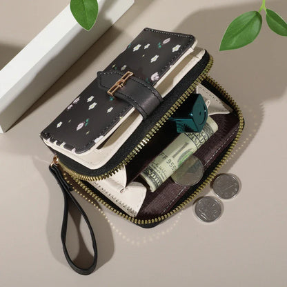 Flower Patterned Credit Card Holder – Small Zipper Card Case Wallet for Women & Men, Handheld and Compact