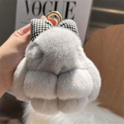 Hair Bow Rabbit Fur Keychain – Cute Fluffy Bunny Plush Bag Charm & Couple Pendant