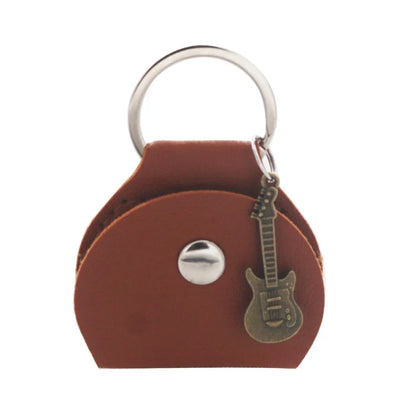 G92F Guitar Plectrum Holder — Leather Pick Case with Keychain & Small Pendant for Guitar Players