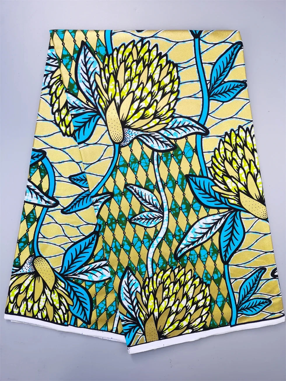 Grand African Wax Glitter Glam Fabric - 100% Cotton Ankara Batik Gold Print Pagne for Party Dresses & Sewing