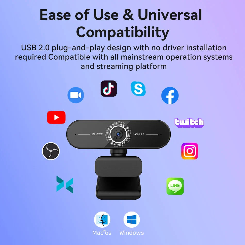 EMEET C60E Webcam | 4K/2K/1440P/1080P USB Autofocus Camera for Video Calls & Conferences
