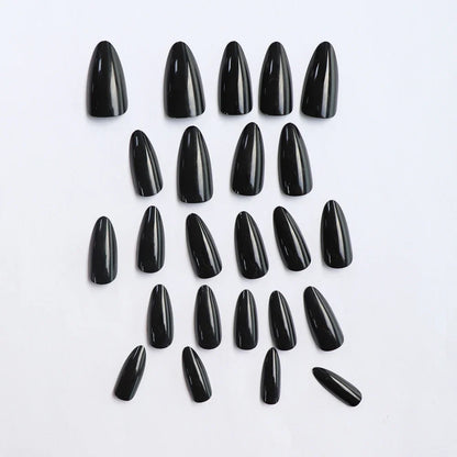 24-Piece Black Square Press-On Nails - Long Ballet Almond False Nail Tips for Women & Nail Art